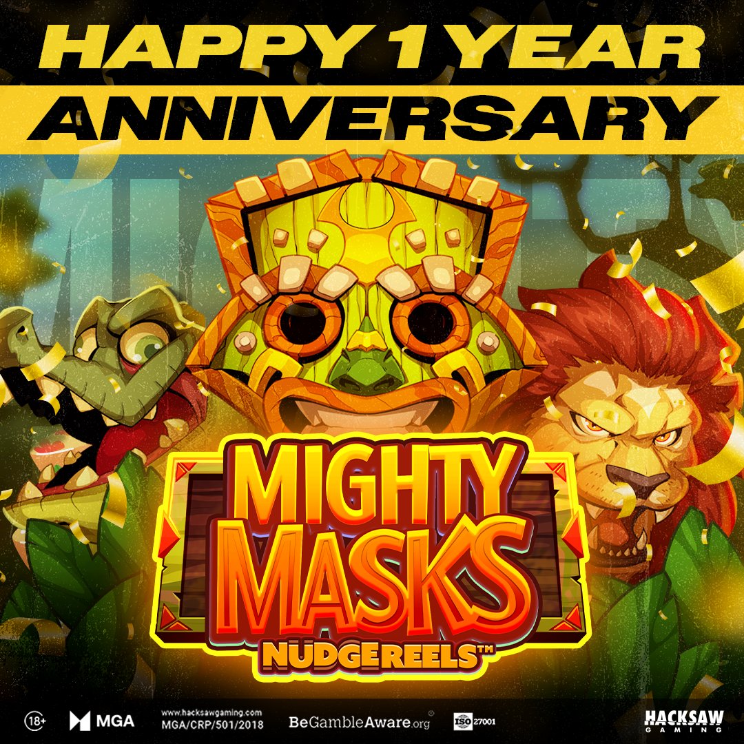 1 Year of Mighty Masks! Leave a 🦁 or 🐊 below if you love Mighty Masks as much as we do! 🔞 | Please Gamble Responsibly #HacksawGaming #MightyMasks #slot #gameanniversary