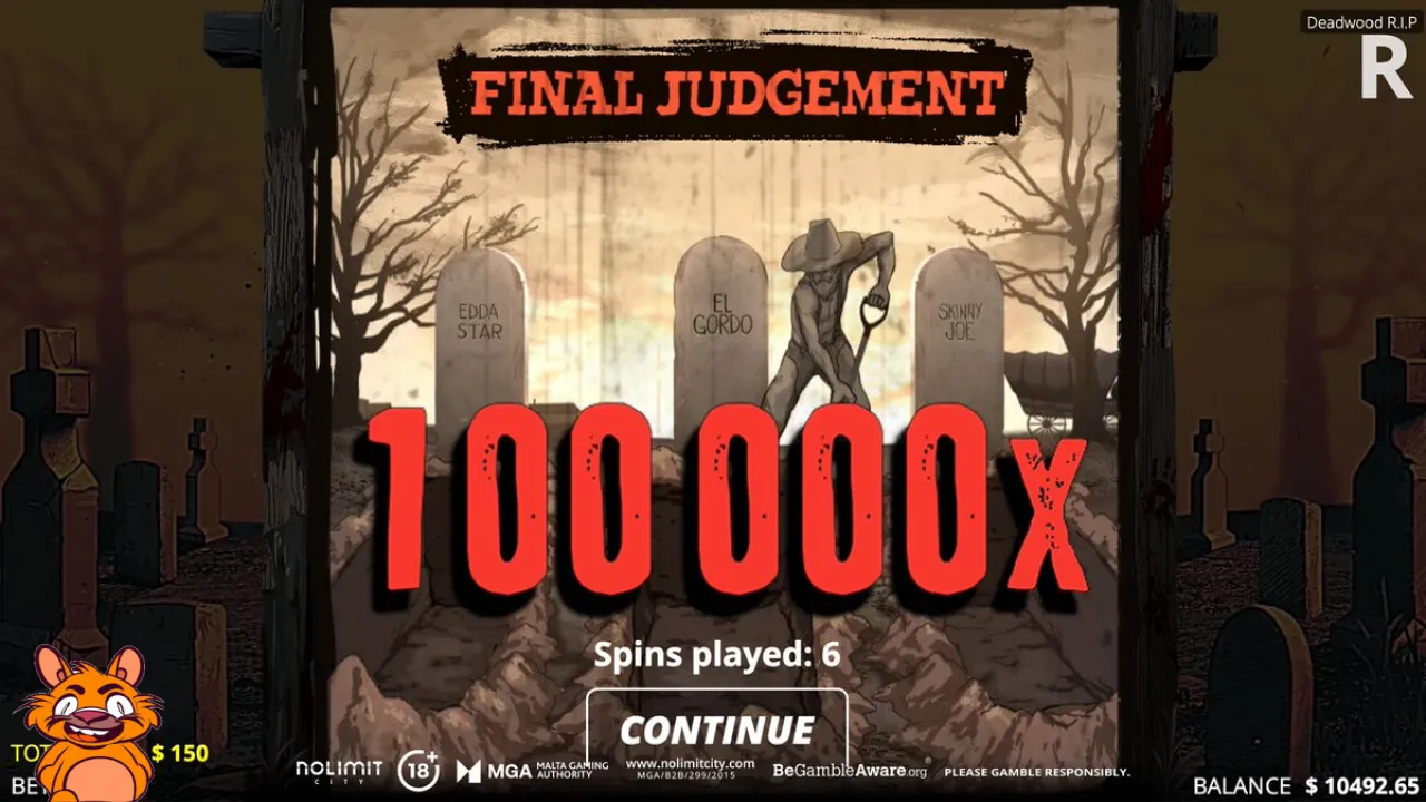 We have our first 100,000x Max Win on Deadwood R.I.P! 🔥 Them outlaws didn't stand a chance 🪦 CHECK OUT THE REPLAY 👉 nolimitcity.com/replay/muniyag… #NolimitCity #FinalJudgement #DeadwoodRIP #Slots #MaxWin …