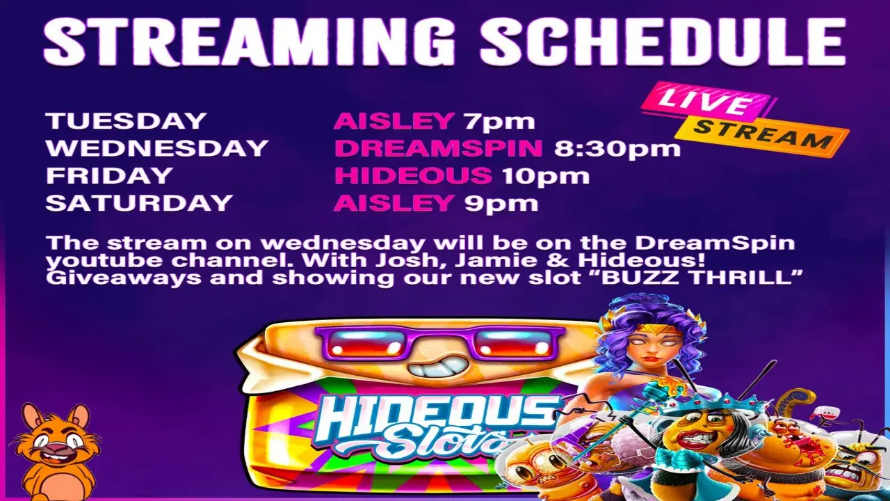 Streaming Schedule for this week! Don't forget to subscribe to @DreamSpin to catch Hideous, Josh and Jamie on Wednesday night 🐝 Subscribe here