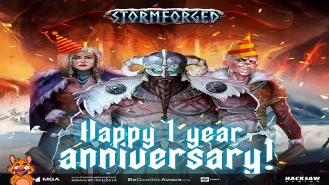 Happy 1 Year Anniversary to Stormforged! leave a 🥳 down below and join us in the celebration!! #HacksawGaming #igaming #slots #Stormforged 🔞 | Please Gamble Responsibly