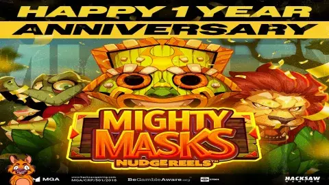 1 Year of Mighty Masks! Leave a 🦁 or 🐊 below if you love Mighty Masks as much as we do! 🔞 | Please Gamble Responsibly  #HacksawGaming #MightMasks #slot #gameanniversary