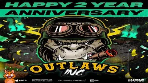 2 years since this tough bunch came riding through town 🏍️ 🔞 | Please Gamble Responsibly | BeGambleAware.org #HacksawGaming #OutlawsInc #slot #gameanniversary