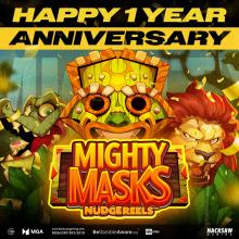 1 Year of Mighty Masks! Leave a 🦁 or 🐊 below if you love Mighty Masks as much as we do! 🔞 | Please Gamble Responsibly  #HacksawGaming #MightMasks #slot #gameanniversary